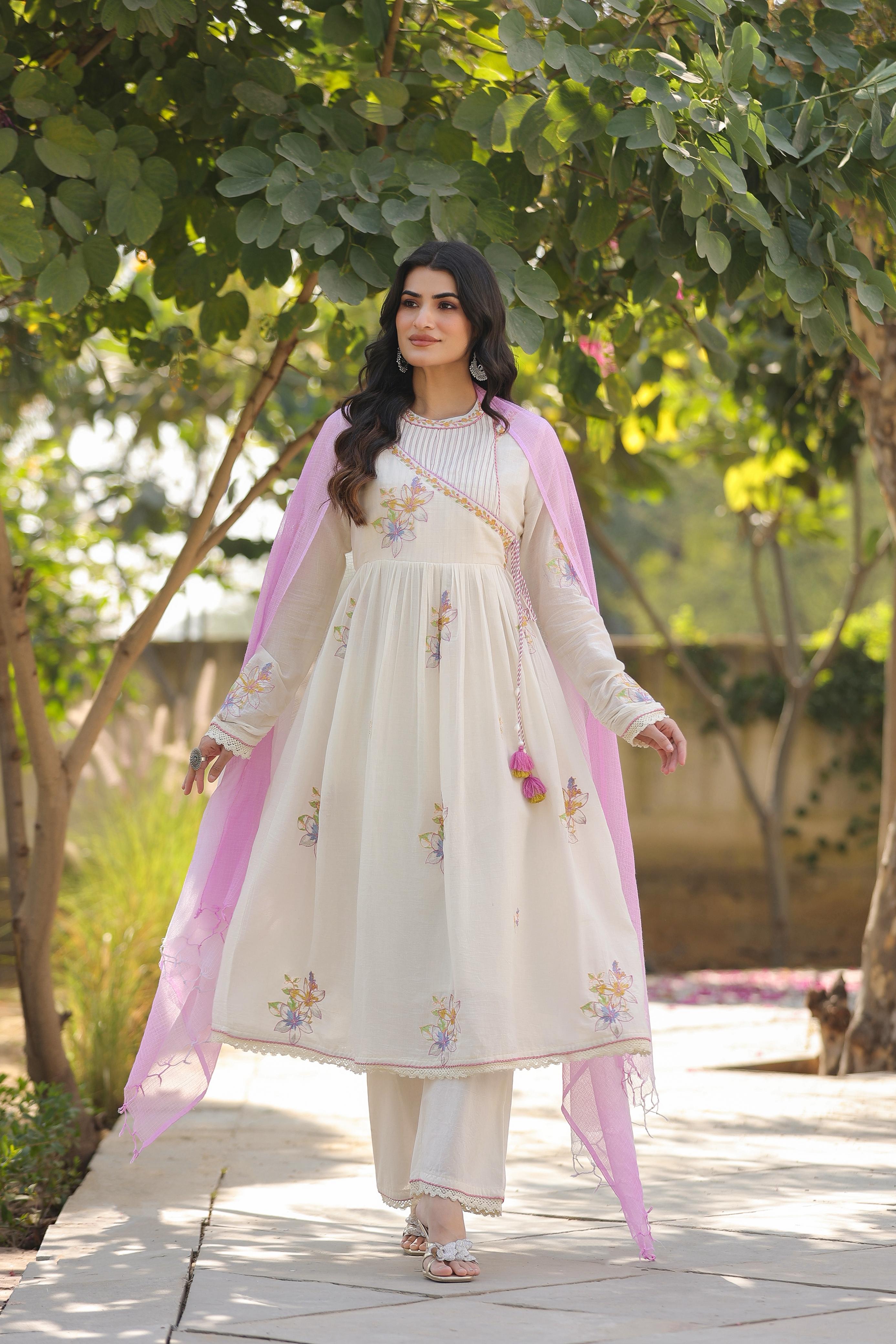 Cream & Pink Pure Cotton Floral Print