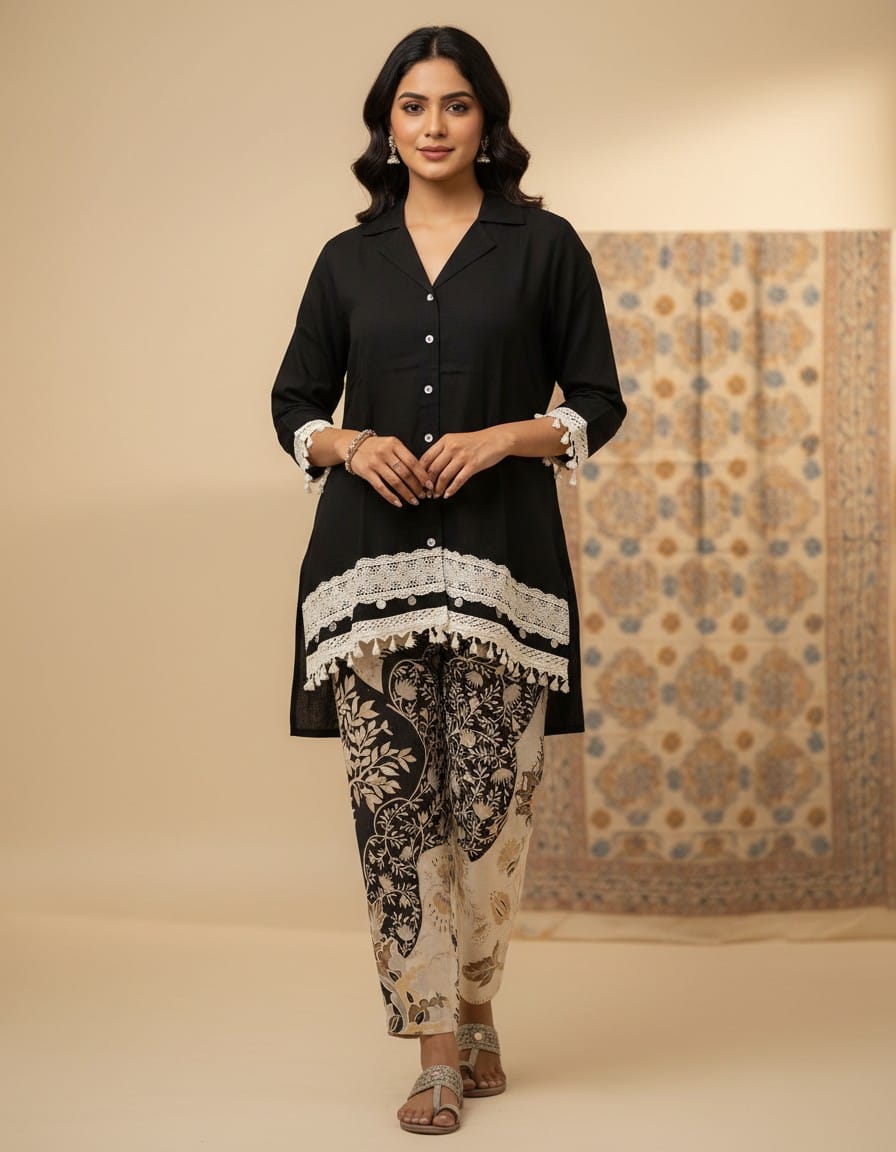 Black Coord Set With Linen Pants