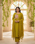 Mendhi Green Pure Organza With Hand Work