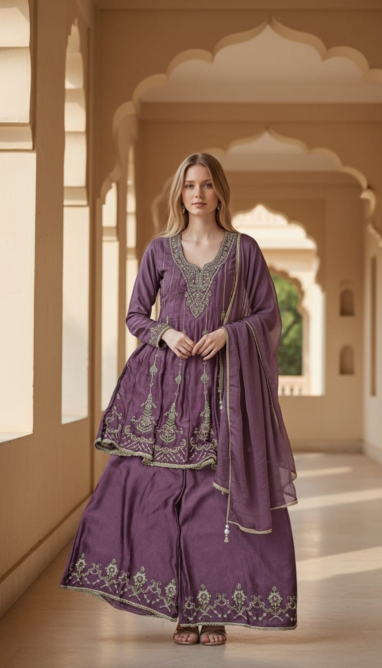 Sharara suit with bead embroidery