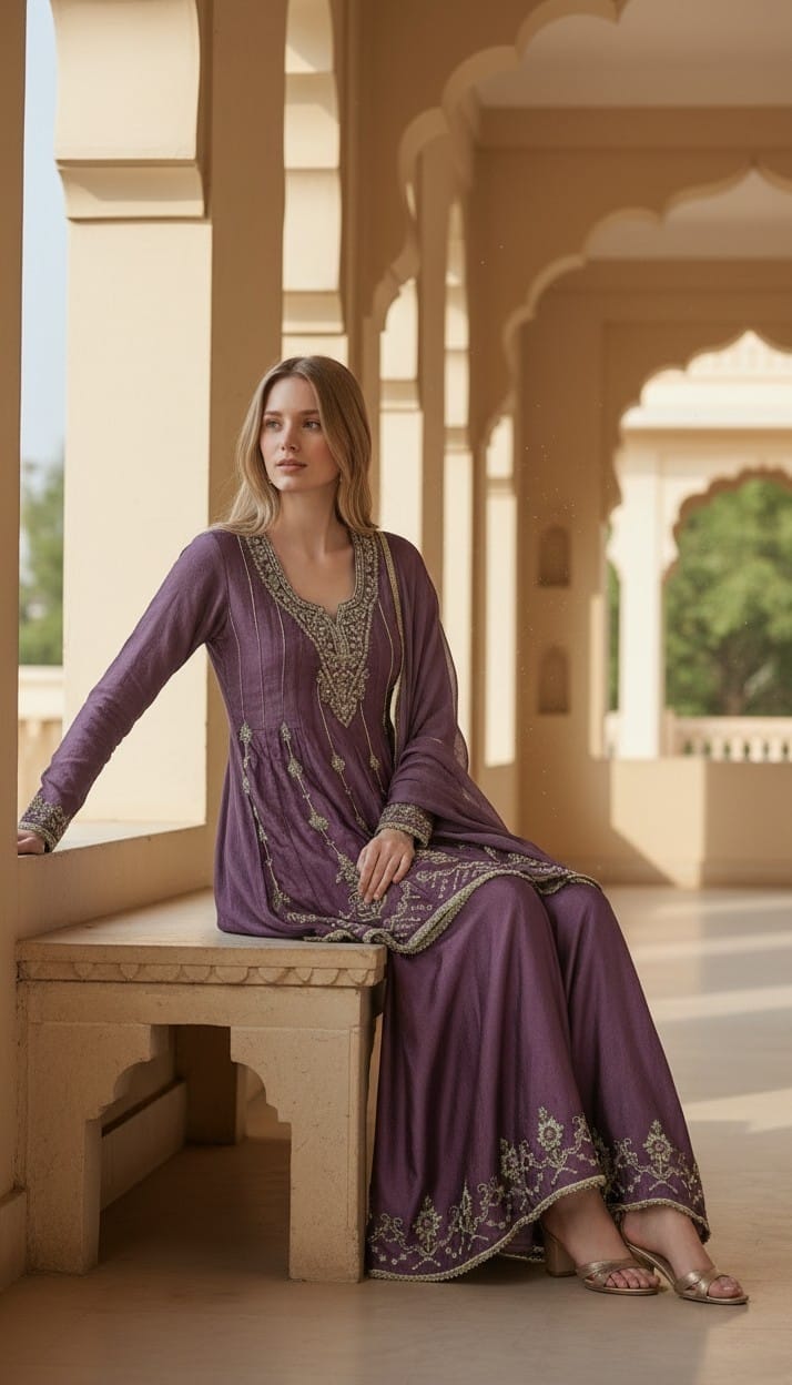 Sharara suit with bead embroidery