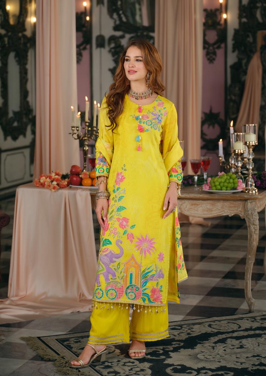 Yellow Crepe With Beautiful Color Print