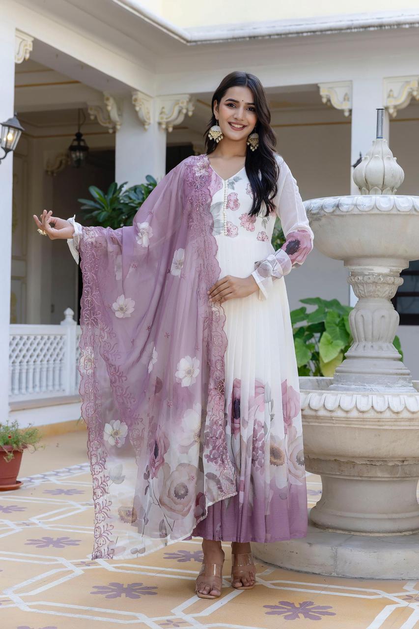 Cream & Onion Chifon Floral Print