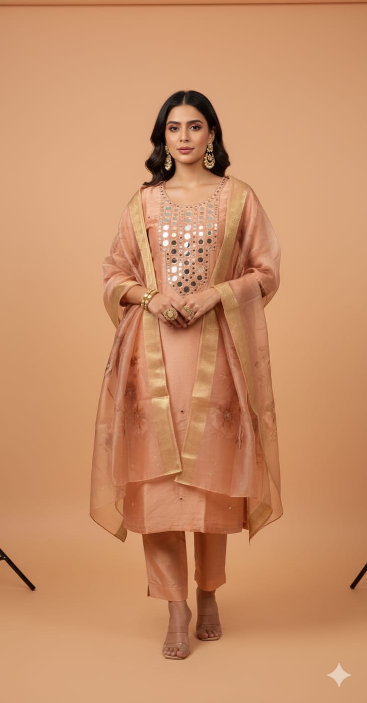 Mirror Work Suite Peach Color